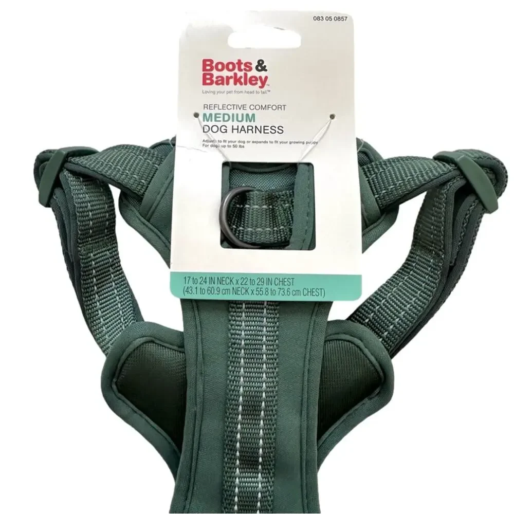Boots & Barkley Dog Harness Reflective Comfort Green Size Medium Up To 50 Pounds